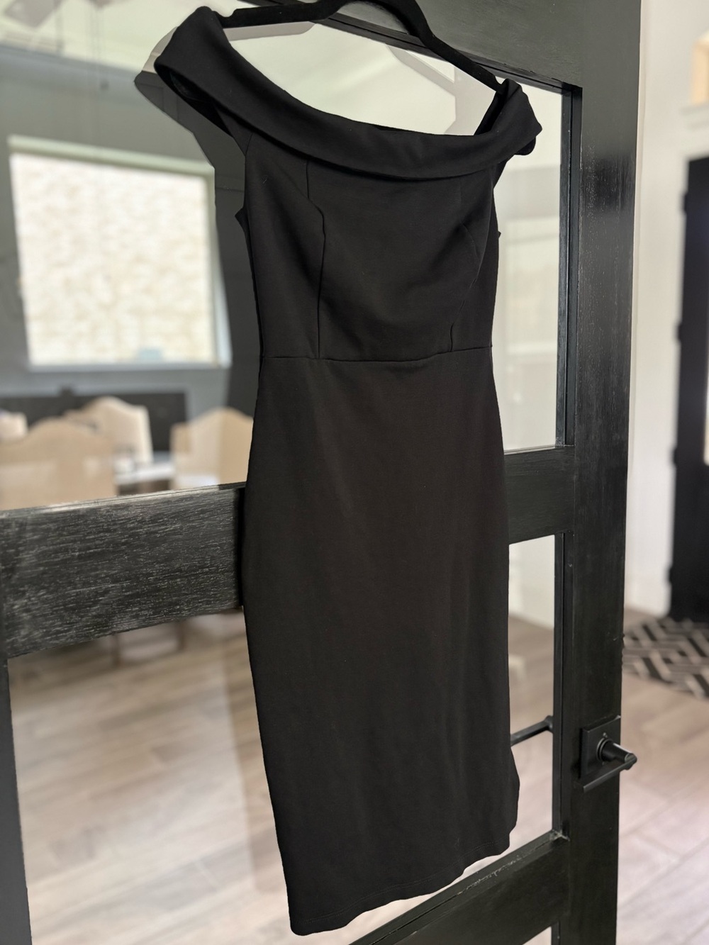 Lulus Black Off Shoulder Bodycon Knee Length Dress Side Slit Cocktail Wedding S - Picture 4 of 11